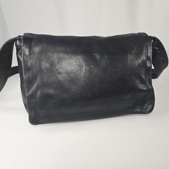Julia Duren Vintage 90s Leather Black Shoulder Bag Purse NWOT Classic Fold Over - Picture 1 of 14